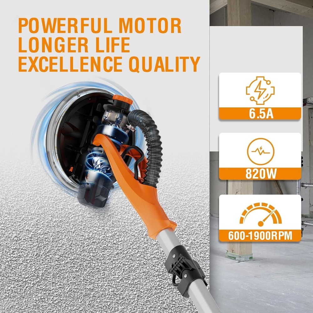 Drywall Sander with Vacuum Dust Collection, Popcorn Ceiling Removal Tool, 6 V...