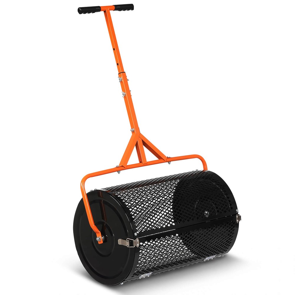 24” Compost Spreader with Height-Adjustable T-Shaped Handle for Lawn, Garden