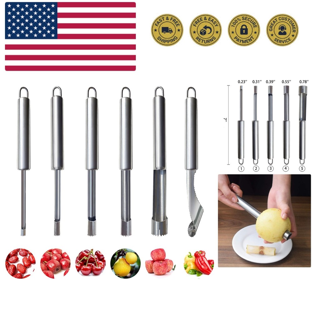 6 Pieces Corer and Pitter Fruit & Vegetable Multi-Function Stainless Corer an...