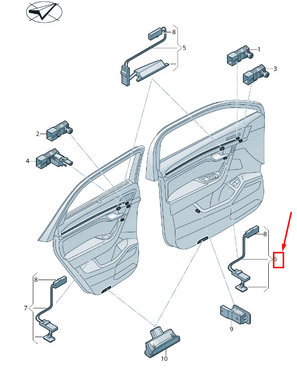 New VW TOUAREG CR Front Left Pull Handle Ambient Light 760947355ADV1
