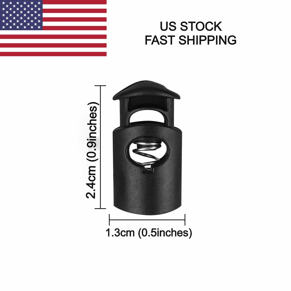 25 / 50 / 100  Plastic Black Cord Locks Stoppers Toggles End