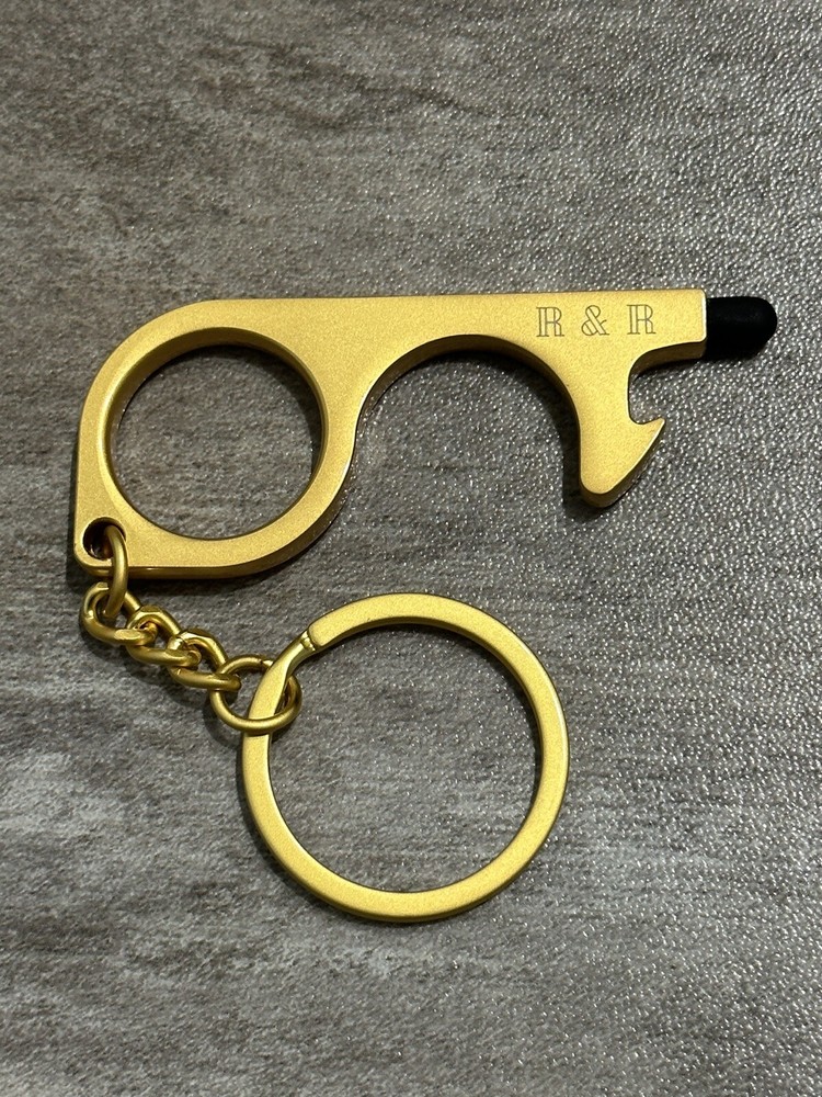 Germ Key Keychain | Solid Brass Antimicrobial Touchless Tool | Set Of 2 - New