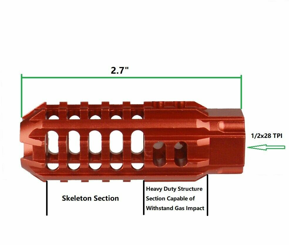 Red Compact Skeleton Muzzle Brake Compensator 1/2''x28 Thread For .22LR/5.56/223