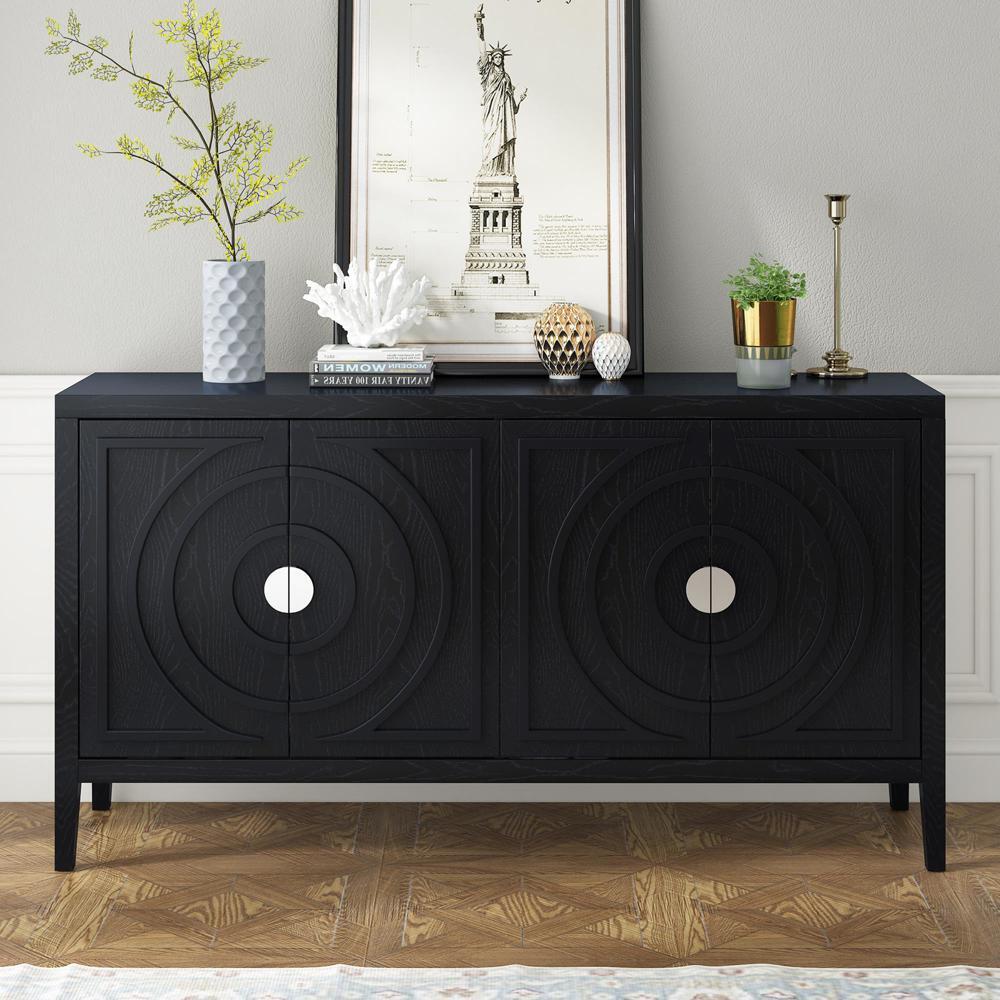 Stability and Durability Retro Sideboard Cabinet with Four Doors Black