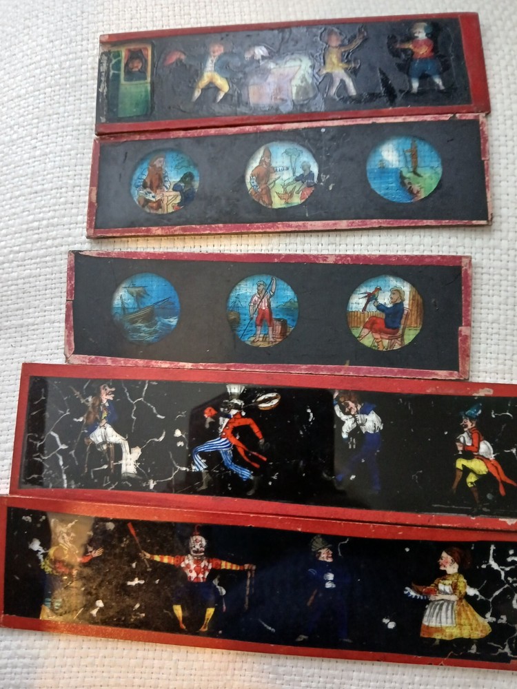victorian magic lantern push slides x 5