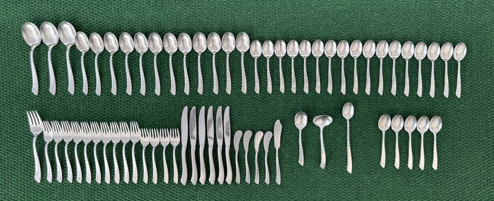 Nancy Prentiss NPS2 Stainless Curved Handle Satin Silverware Flatware 66 Pieces