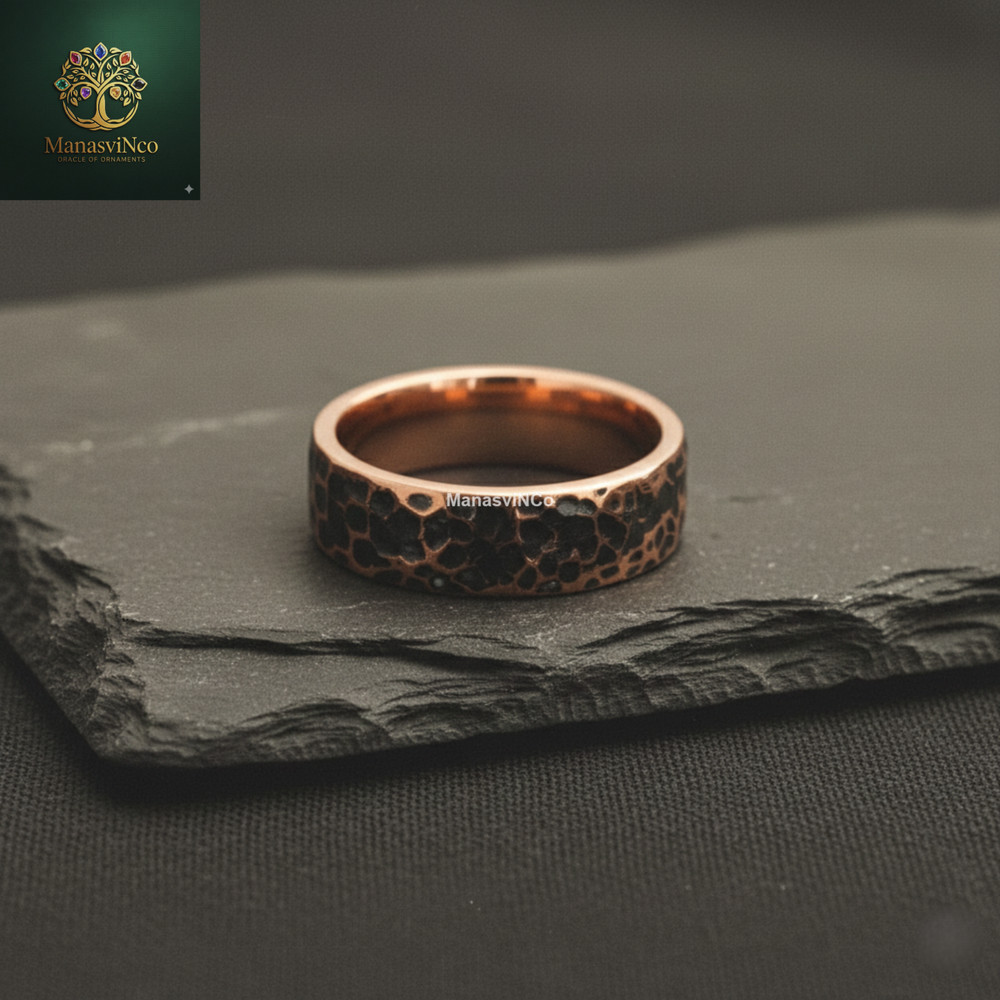 Antique Oxidized Copper Ring, Rustic Hammered Band, Vintage Blackened Copper