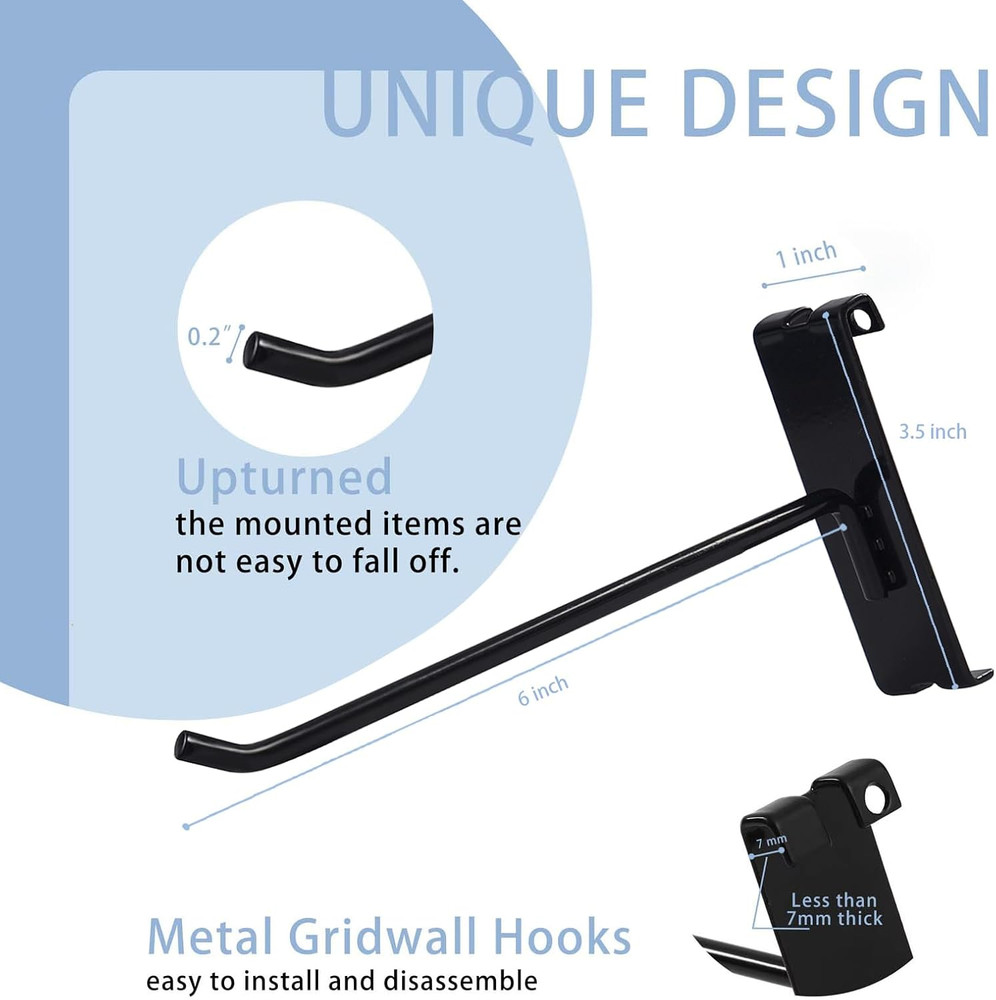Gridwall Hooks 6 Inch,50PC Display Hooks for Grid Wall Heavy Duty Gridwall Hook