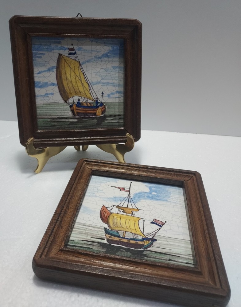 Pair Of Westraven Hand-painted Tiles Framed