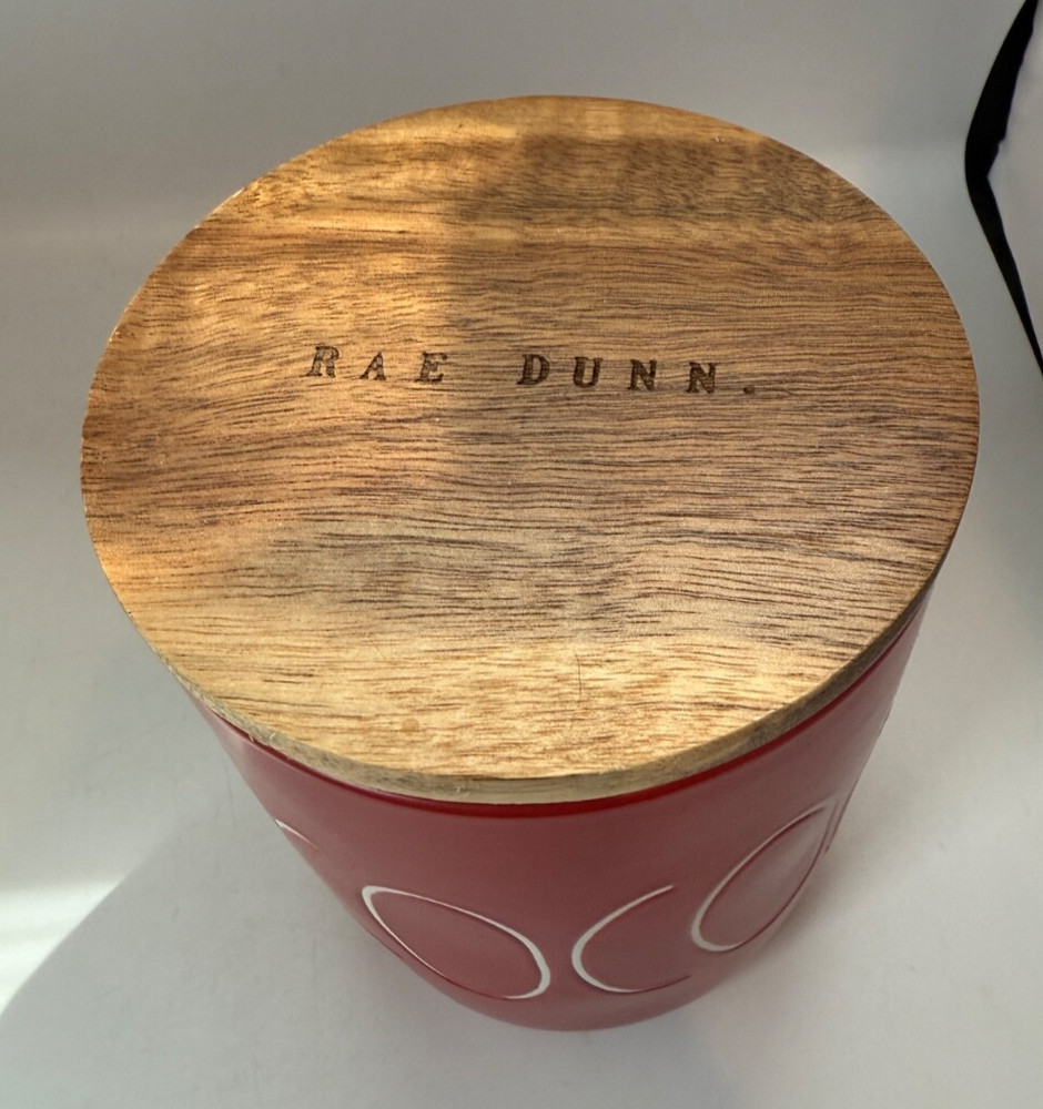 Rae Dunn Red Cocoa Storage with Wood Lid