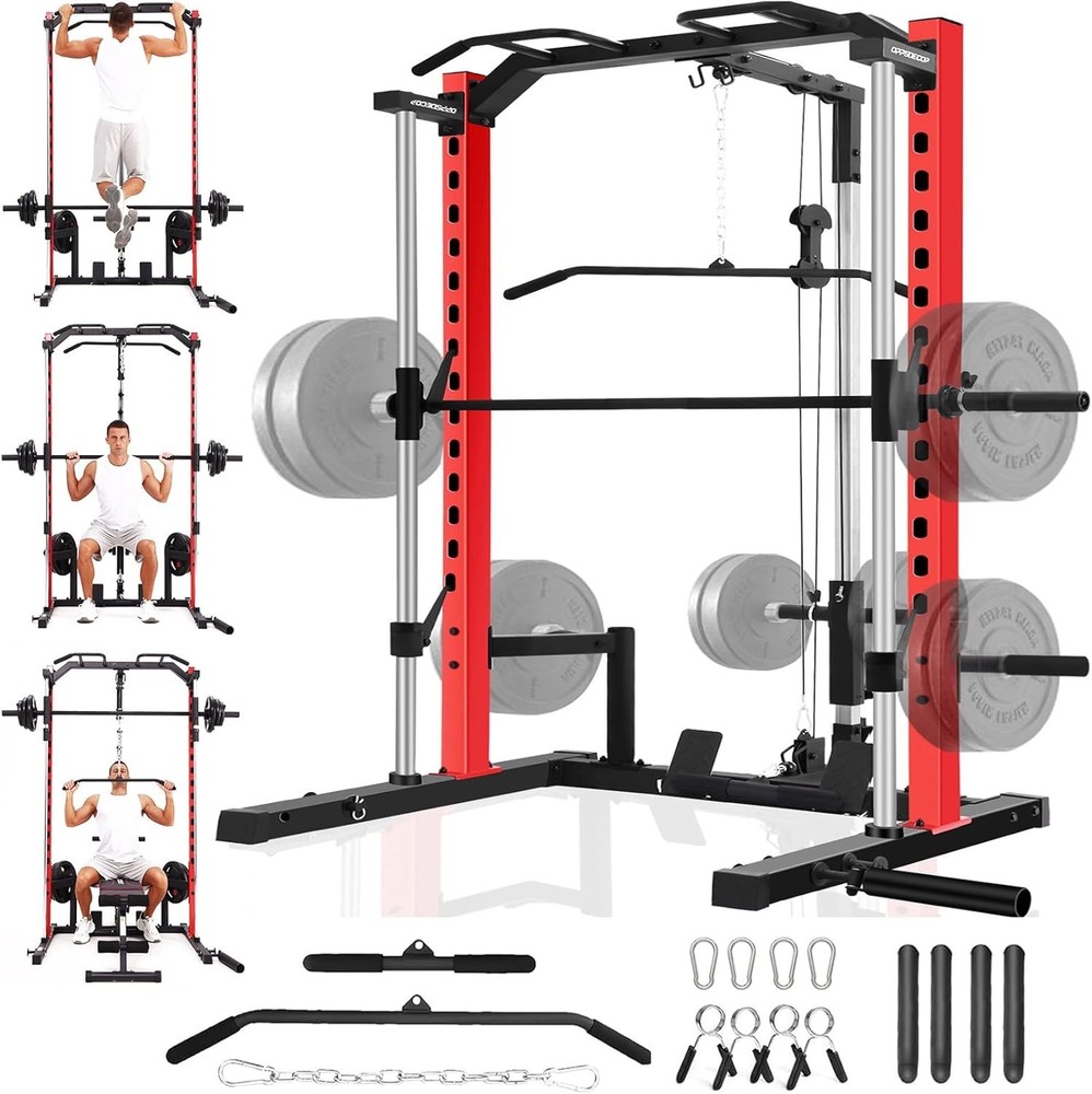 Smith Machine 1400LBS Squat Rack for Home Gym w/ LAT-Pull Down System Power Cage