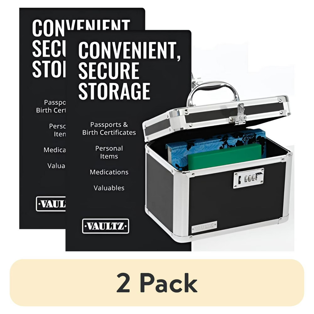 (2 pack) Vaultz Combo Lock Storage Box, Black, Medium Density Fiberboard