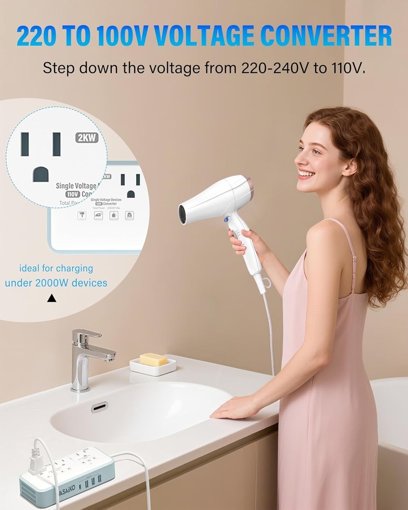 Convertidor Voltaje 220V a 110V 2000W 4 USB