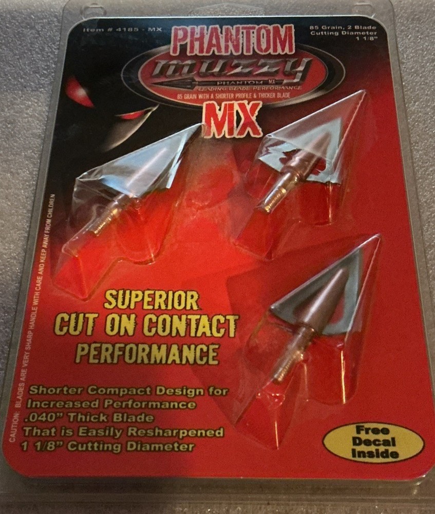 Muzzy Phantom MX 85 Grain 2 Blade Broadhead 1 1/8 Cut