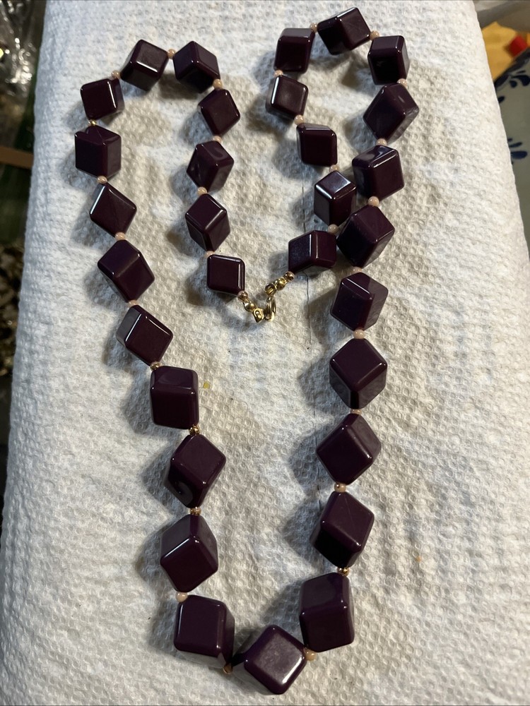 Mahogany Obsidian Stone Cube Bead Necklace