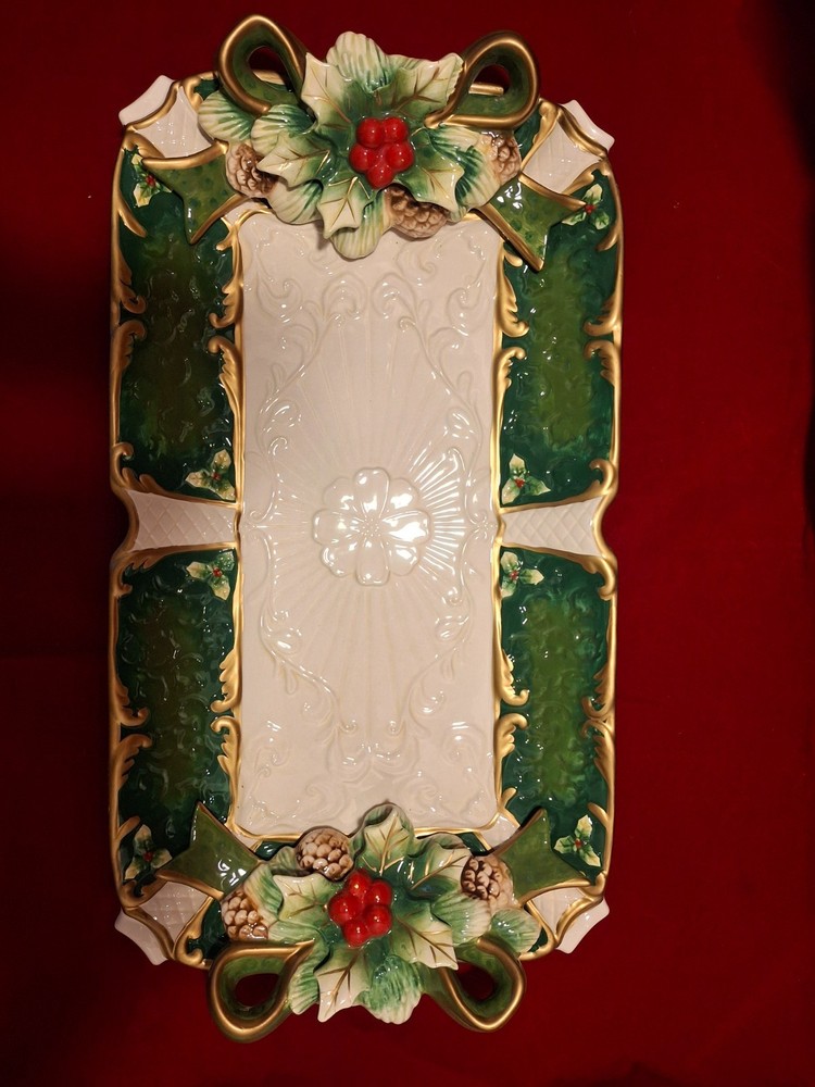Large Opulence Holiday Holly Tray Platter