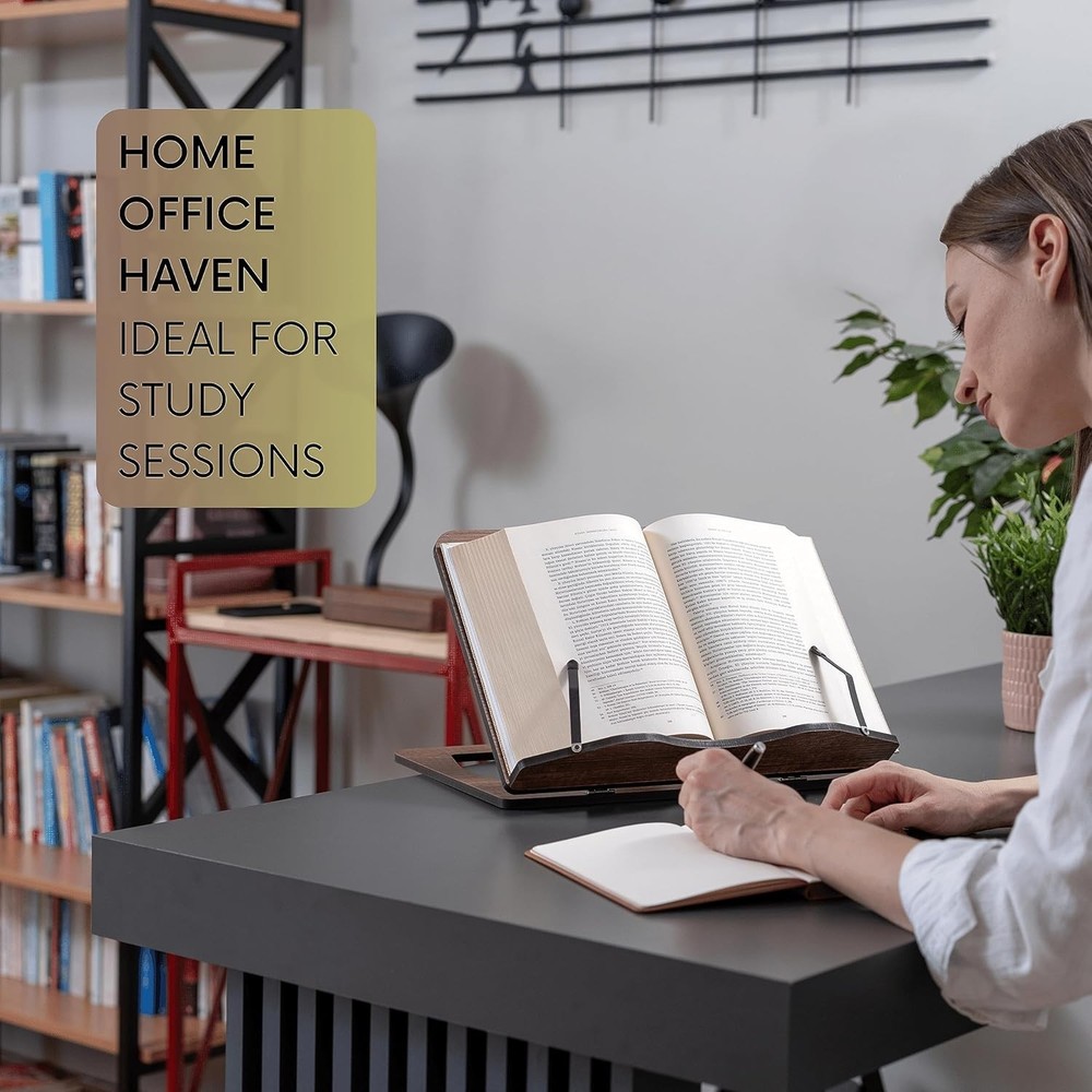 Durable Walnut Reading Stand - Adjustable Book Holder for Home & Kitchen