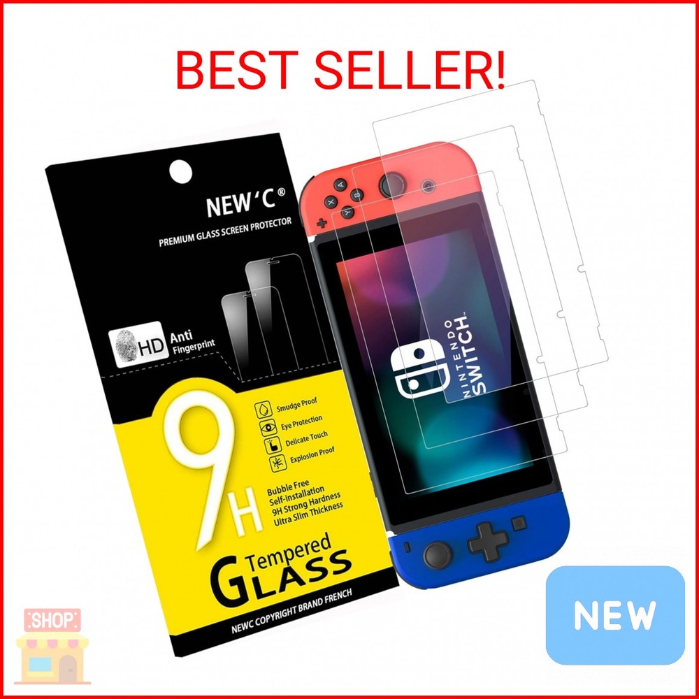 NEW'C 3 Pack Designed for Nintendo Switch Screen Protector Tempered Glass, Case