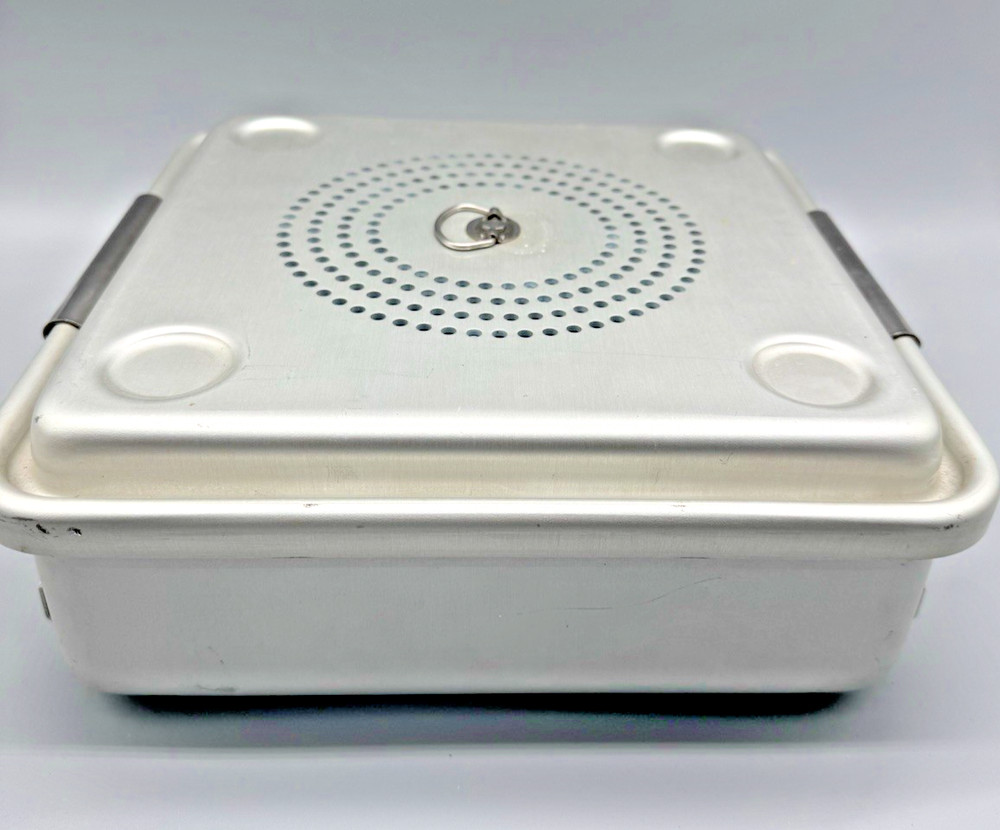 Case Medical Half Size Sterilization Tray with Basket, 12x11x4 Solid Bottom