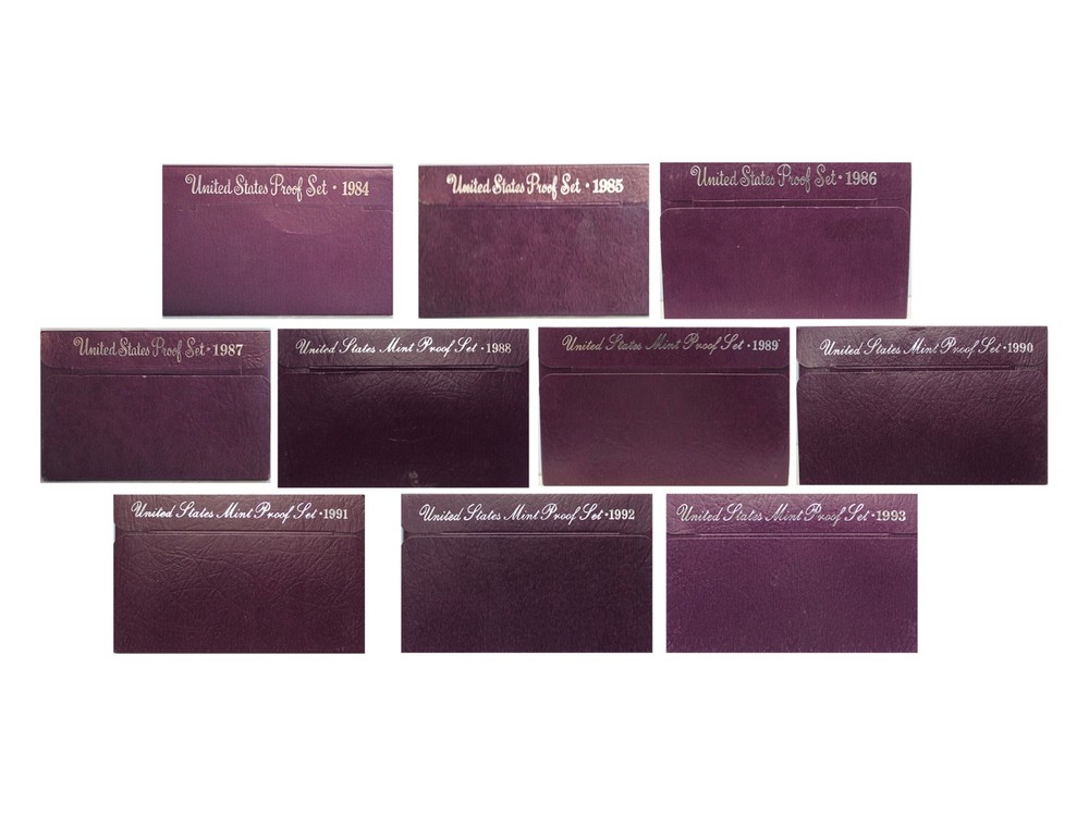 Proof Set Run (Clad) 1984 -1993 - 50 US Coins - OGP