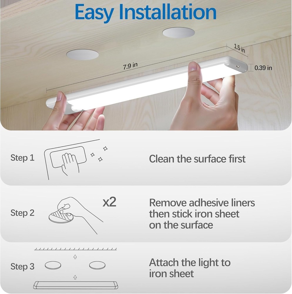 Rechargeable Motion Sensor Under Cabinet LED Light Bar 2-Pack, Cool White