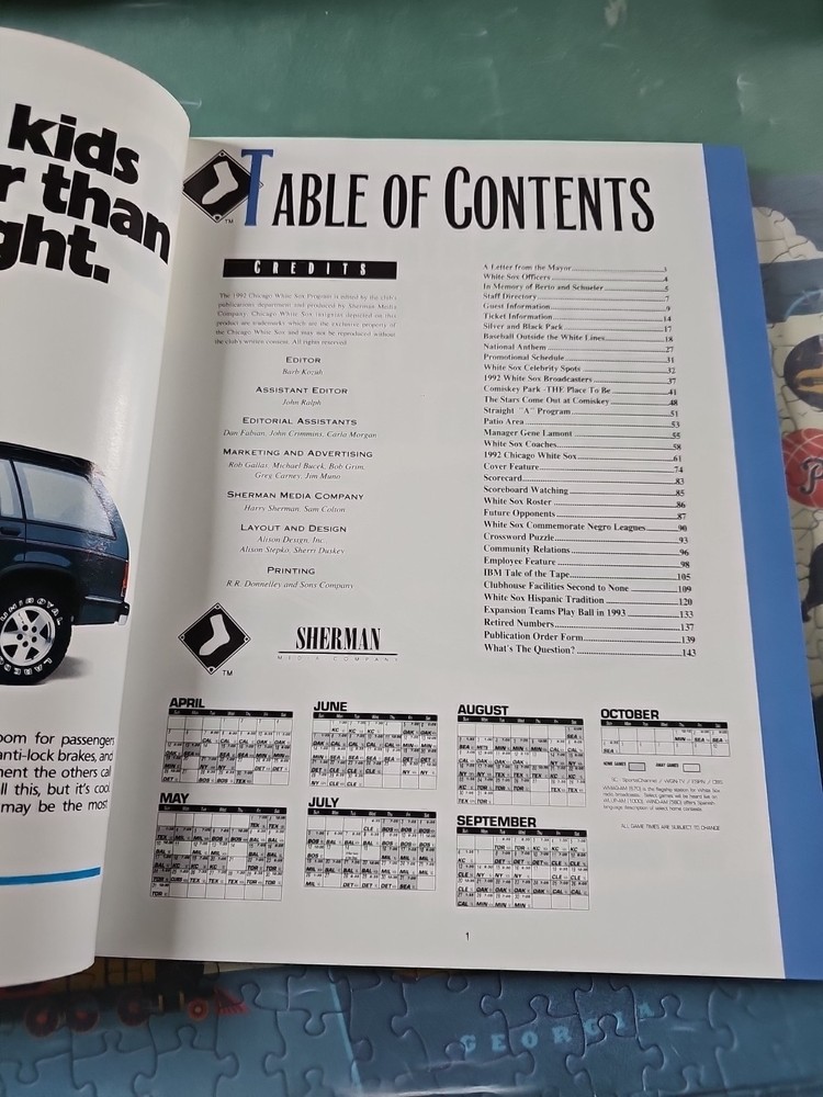 1992 Chicago White Sox Official Program Diamond View