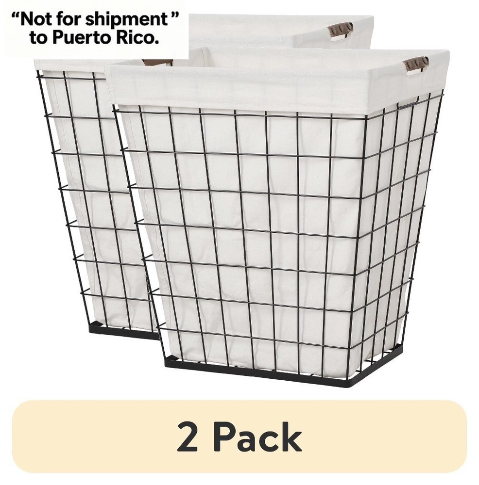 (2 pack)75L Rectangular Steel Wire Laundry Hamper with Removable Liner, Adult