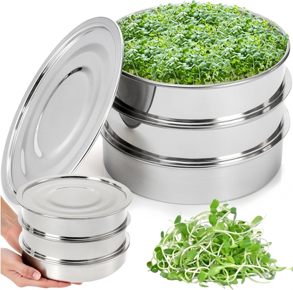 9" Stackable Stainless Steel Seed Sprouting Kit, 3-Tier Mesh Germination Tray, S