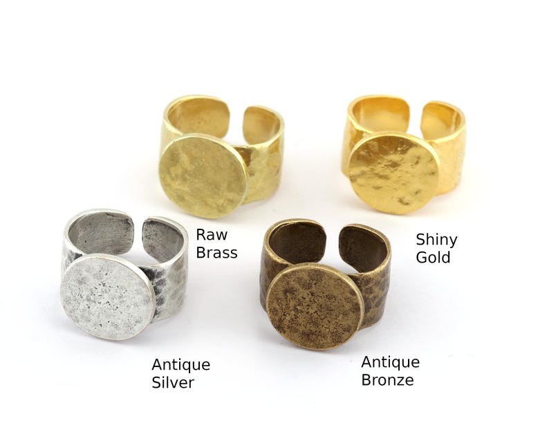 Hammered Ring Blank bezel setting Adjustable Raw brass,Silver,Gold,Bronze 5600