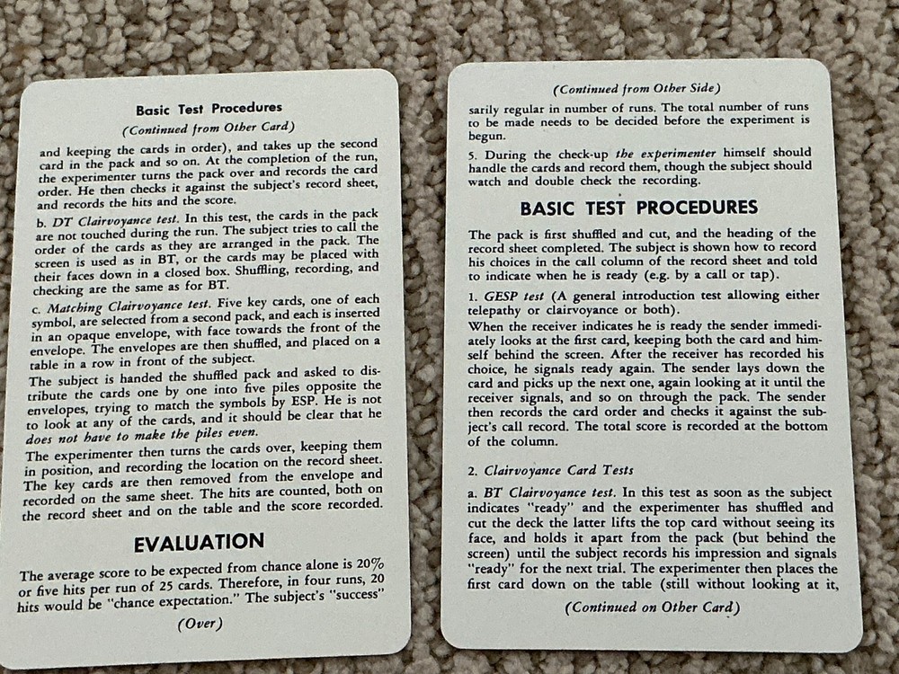 Vtg. 1937 ESP Cards for Testing Extra Sensory Perception Duke University
