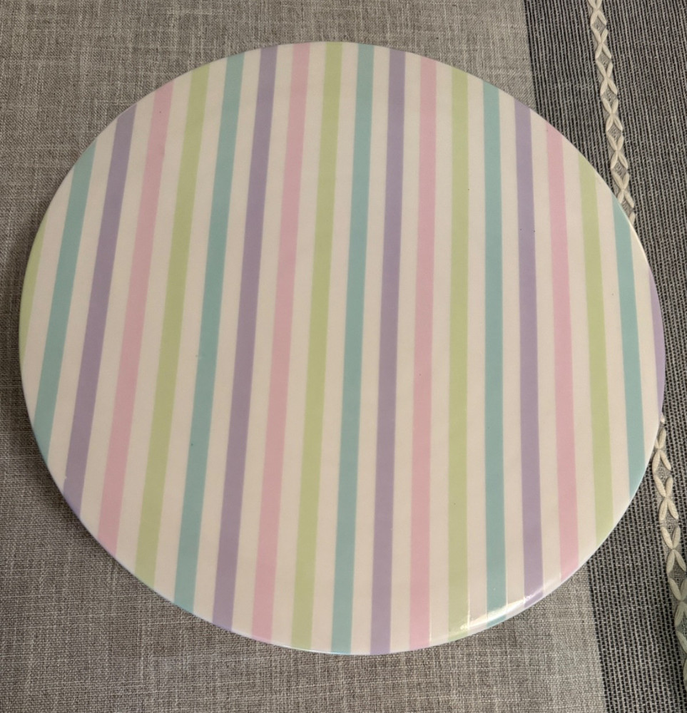 🎂 N D Exclusive Pastel Striped Ceramic Cake Stand • 12" Tall • Spring/Easter