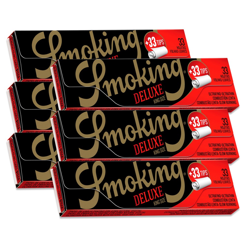 Smoking Deluxe Rolling Papers King Size with Tips (Pack of 6 Booklets)
