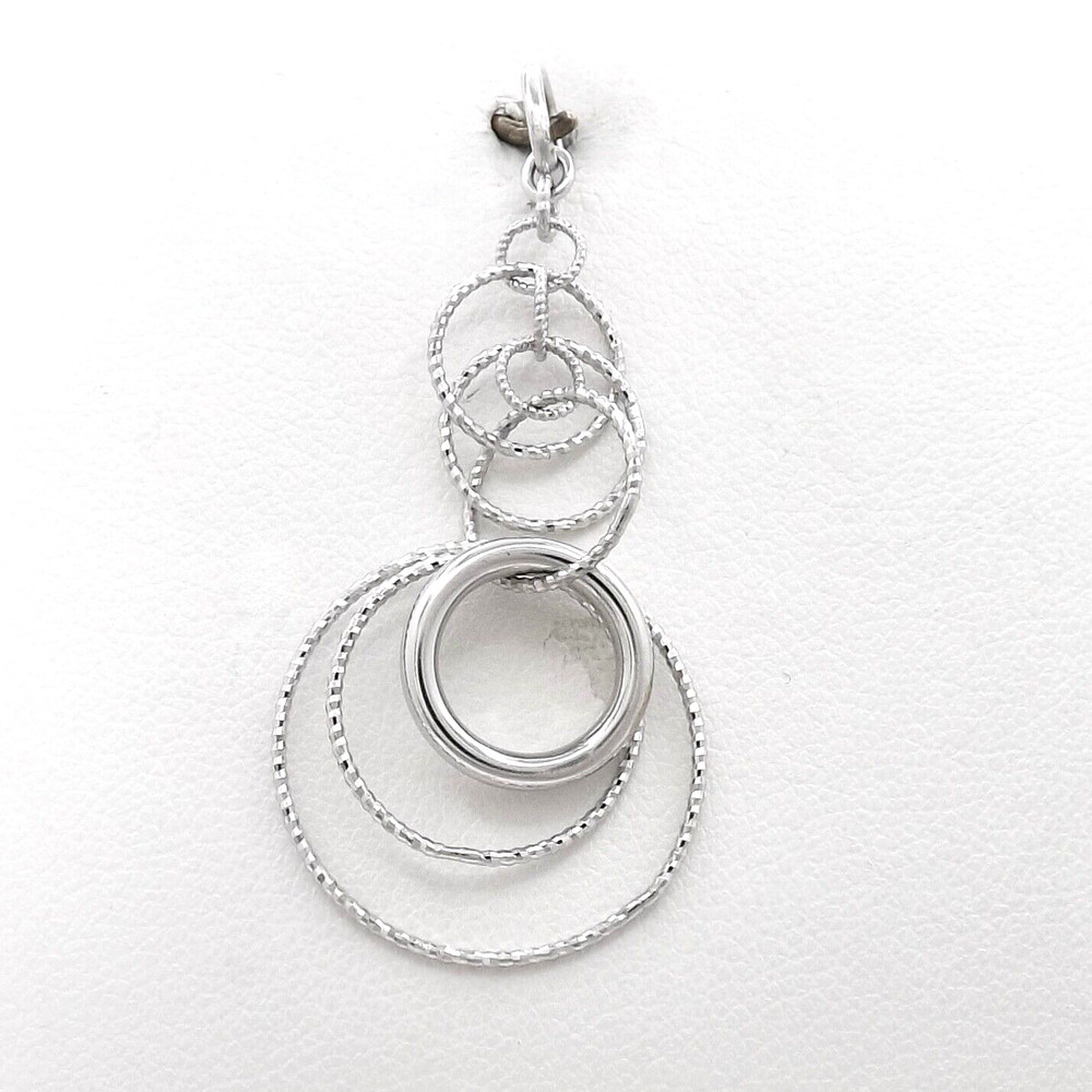 Solid 18k White Gold Circles Dangles Charm Pendant Setting Sparkling Whimsical