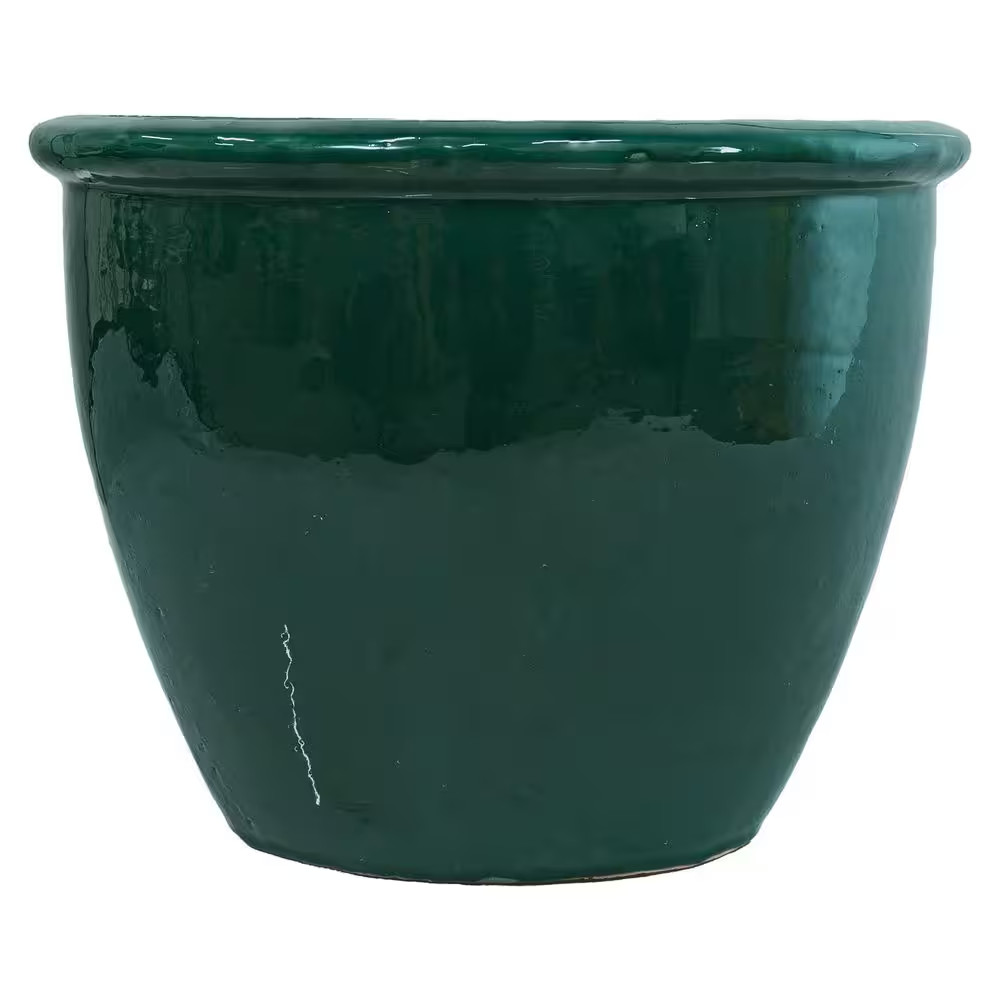 14.5 In. Chalet High-Fired Glazed Ceramic Planter-Dark Green