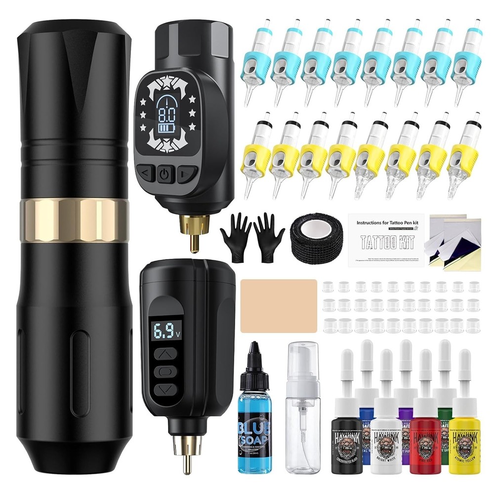 Wireless Tattoo Kit Complete for Beginners Pen Machine with Power Supply Needles