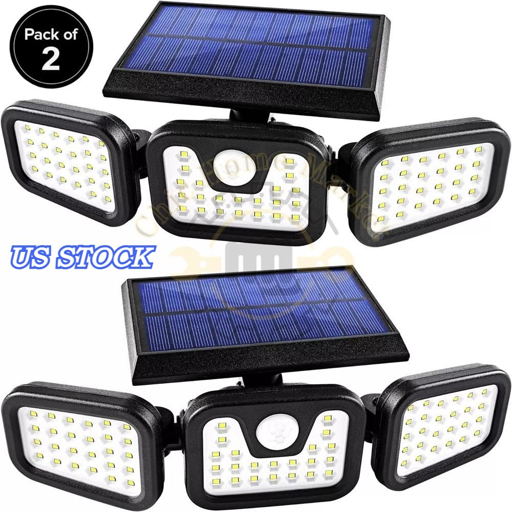2 Pack LED Motion Sensor Solar Lights Outdoor IP65 Waterproof Security Lamp