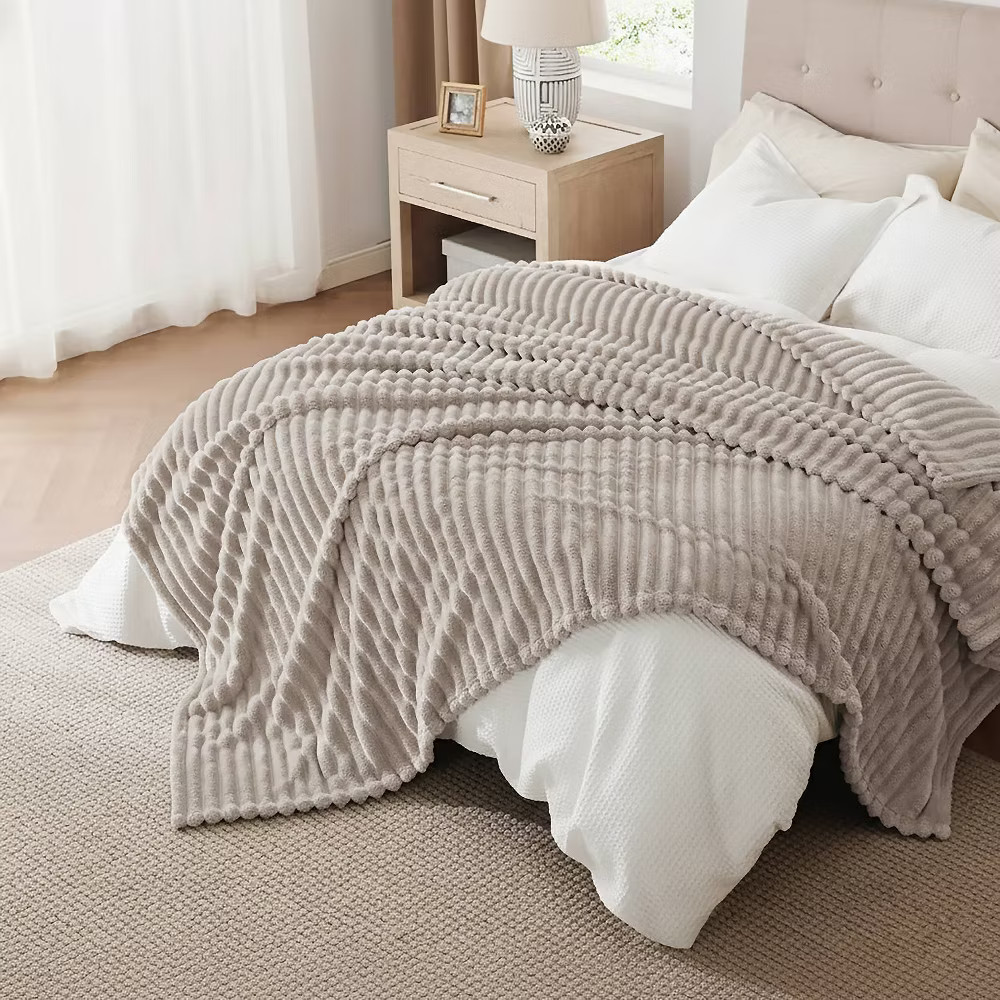 Bedsure Full/Queen Plush Blanket Linen Beige