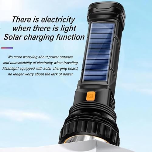 Solar/Rechargeable Multi Function 1000 Lumens LED Flashlight, with 6PCS Black