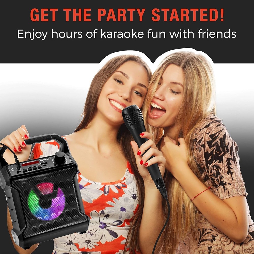 Wireless Karaoke Machine with Rechargeable Battery and Multicolor LED Effects