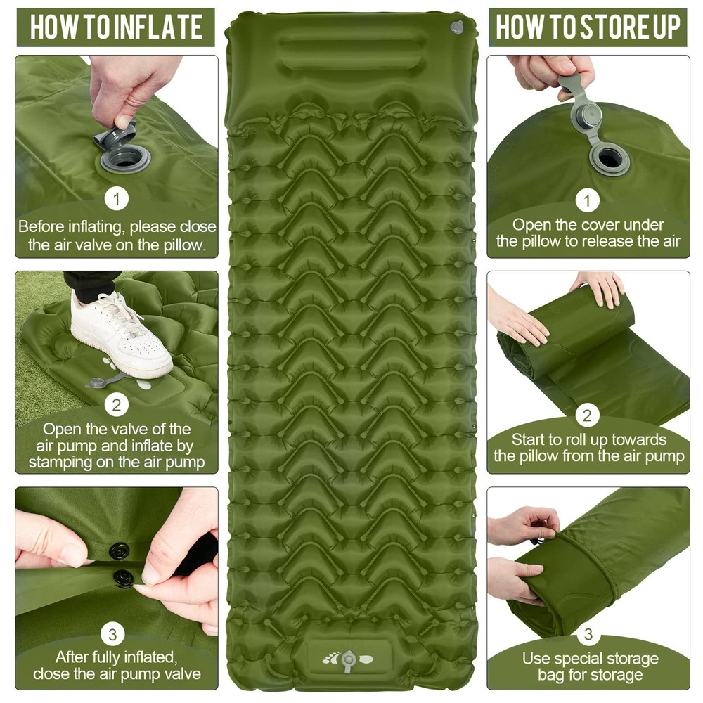 Sleeping Pad, Ultralight Inflatable Sleeping Pad for Camping, Built-in Pump, ...
