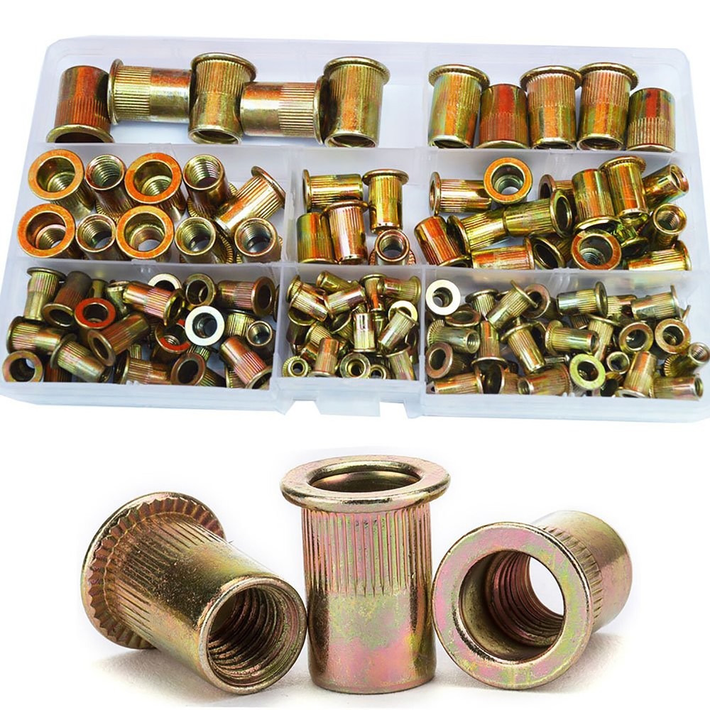 240pcs M4 M5 M6 M8 M10 Flat Head Threaded Binding Rivet Nut Insert Rivnut Kit