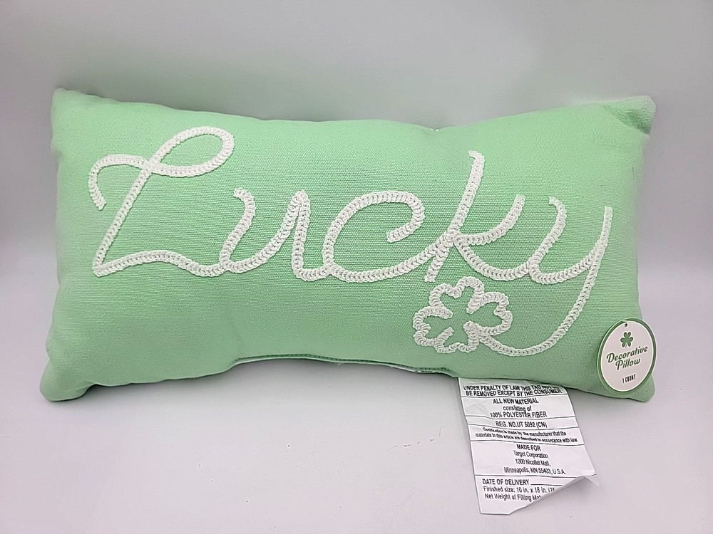 Embroidered "Lucky" Accent pillow St. Patrick's Day