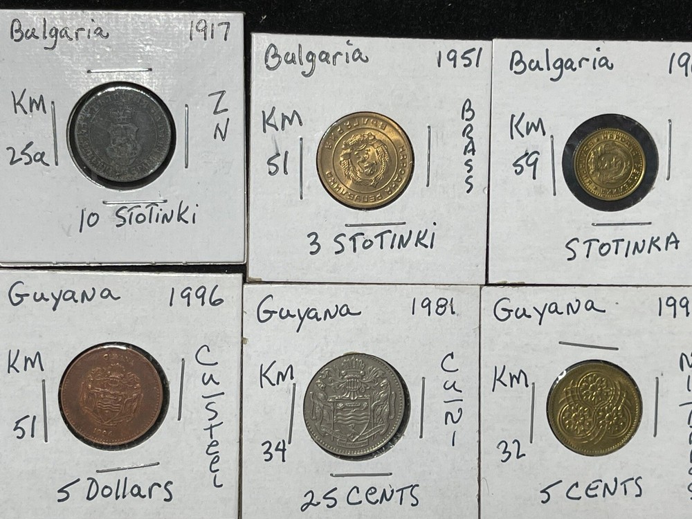 Assorted Bulguria & Guyana 6 Coins Lot