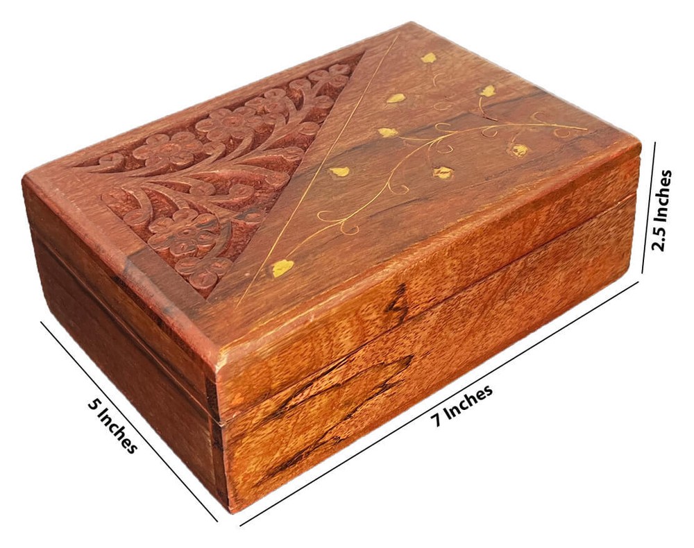 Mango Wood Engraved Box with Brass Inlays