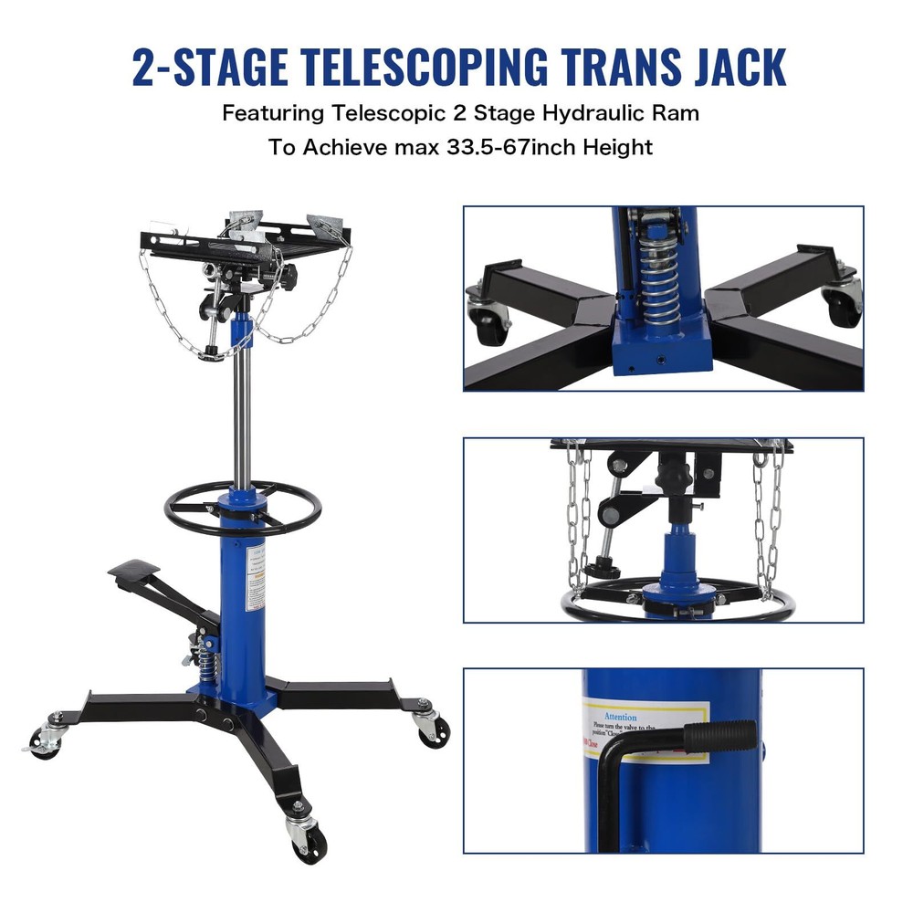 Transmission Jack 1100lbs 2Stage Adjustable Telescoping Hydraulic High Lift Jack