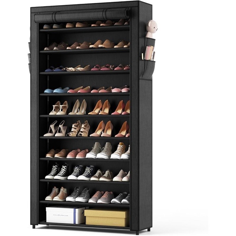 Vertical Shoe Rack Space Saving Organizer 10 Tier Storage Dustproof Cover New