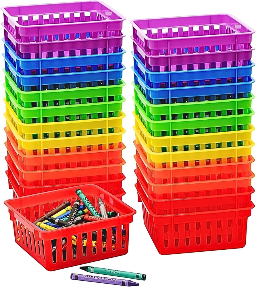 12 Pack Small Classroom Storage Baskets, Square 4.5" Sturdy Plastic Colorful ...