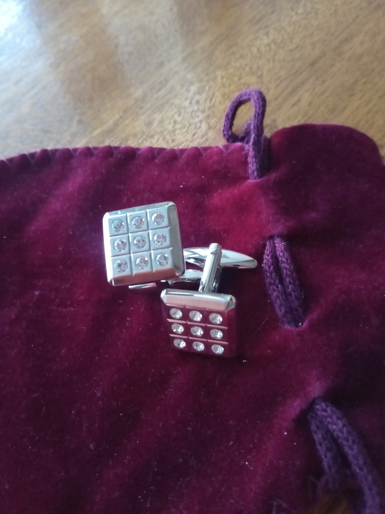 Cufflinks Silver Colour Square Shape clear stones