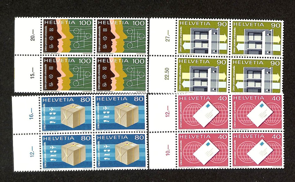 Switzerland, Postage Stamp, #O910-9O13 Blocks Mint NH, 1976