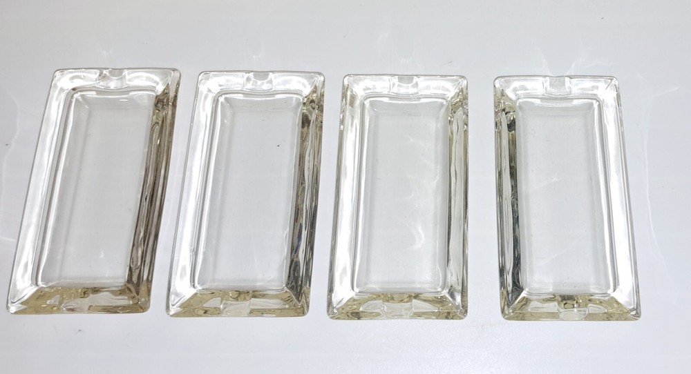 (4) MCM Clear Glass Rectangular Individual Ashtrays 5" x 2.5"